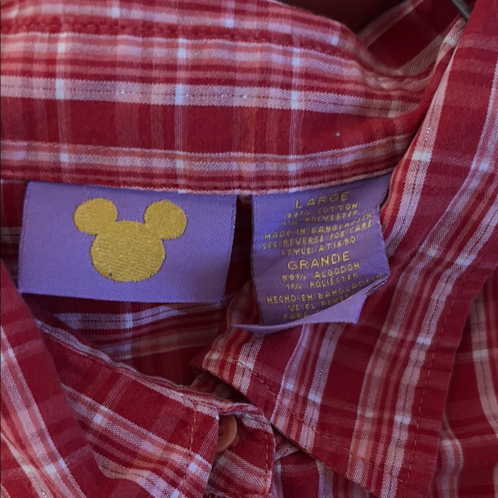Disney Red Plaid Button Down Shirt - Picture 3 of 3